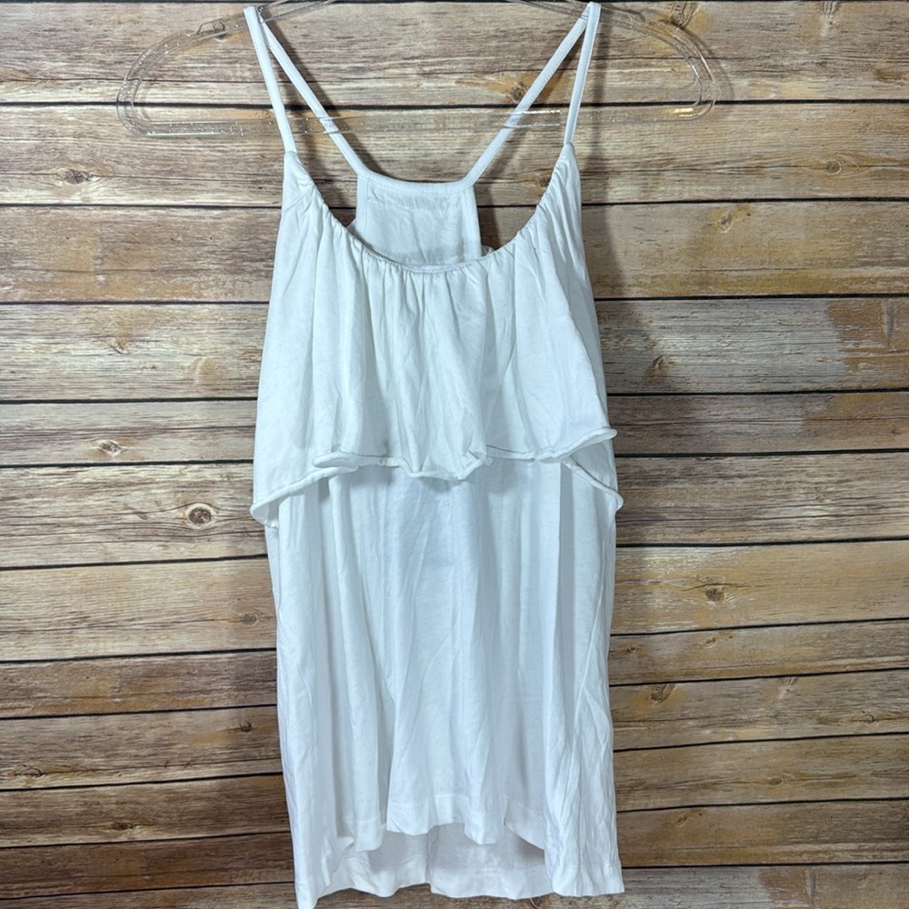 Chaser White Ruffled sleevless tank halter  Top